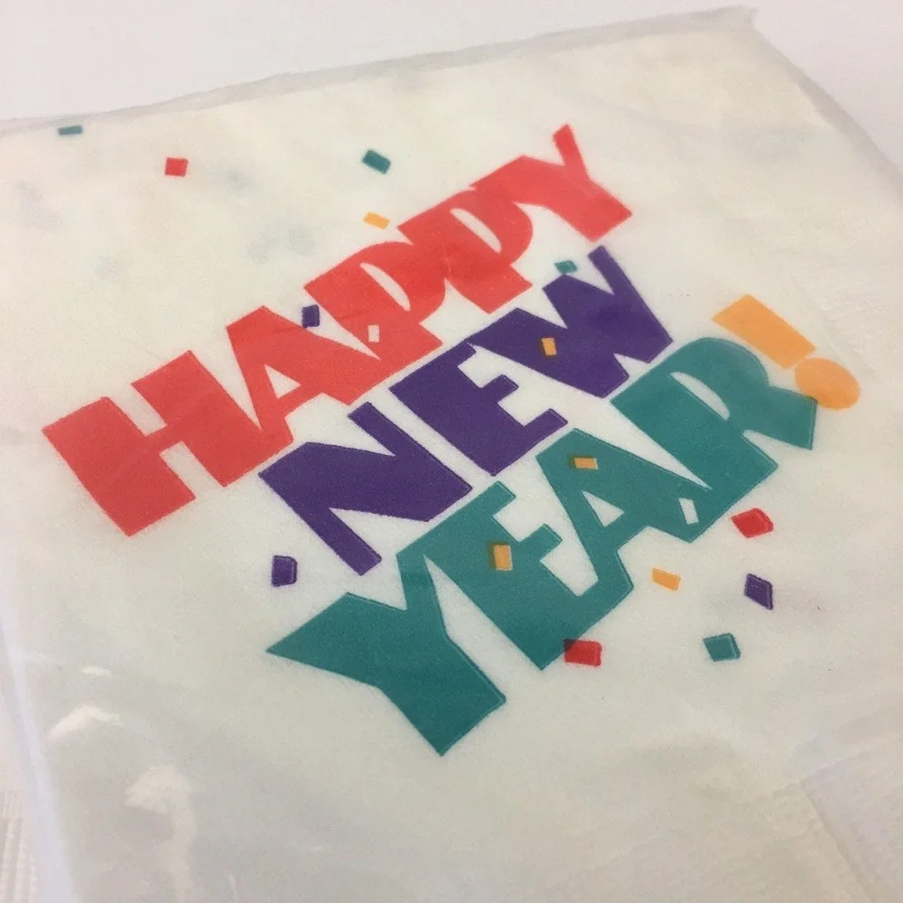Hallmark Happy New Year‎ Vtg White Napkins Colorful 80s 90s Font 2 Packs Sealed